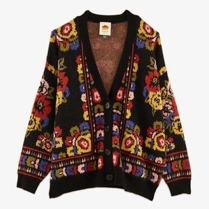FARM Rio Black Flowers Tapestry Cardigan